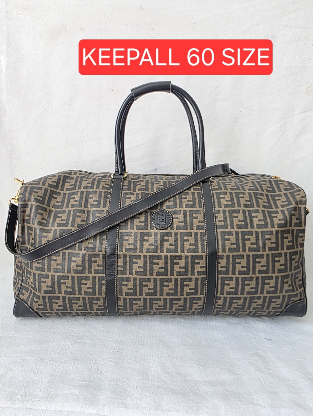 Auth Fendi Zucca  Black/Brown Duffel Travel Bag (KEEPALL 60)